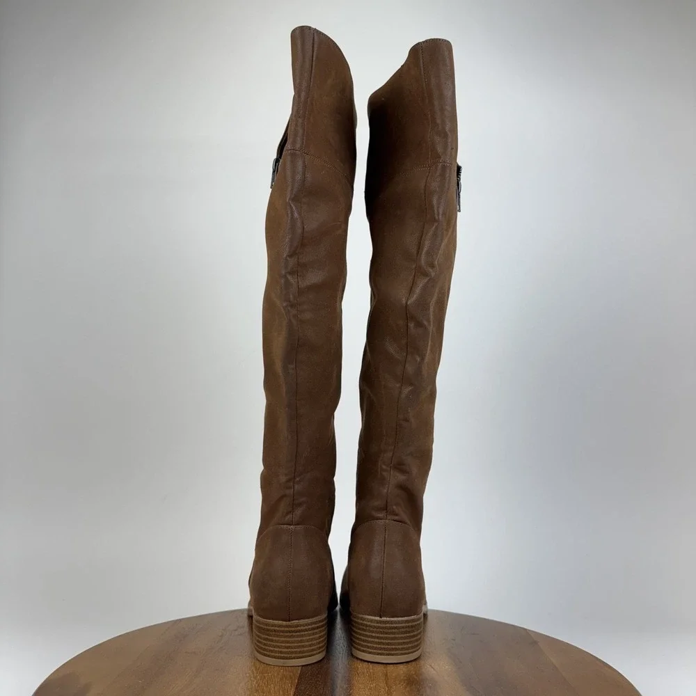 New Womens MIA Carsyn Brown Faux Leather Zip Over The Knee Boots Size 8.5 M NWOB